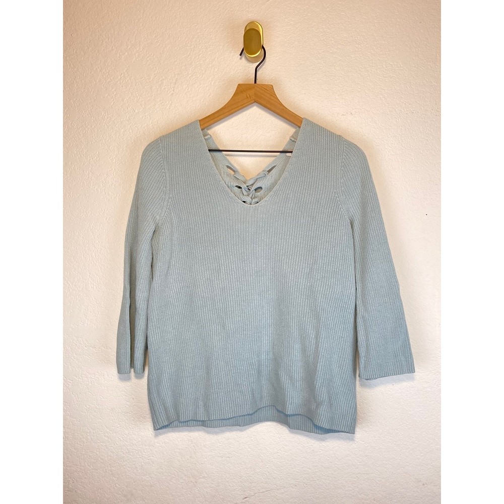 Reitmans Blue Lace Up Back Knit Sweater womens medium